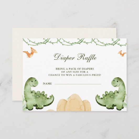 Dinosaur Hatching Soon Baby shower Diapper Raffle Informatiekaartje (Voorkant / Achterkant)