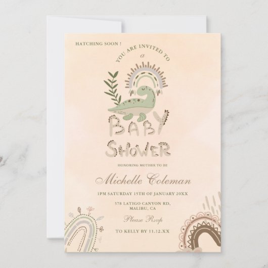 Dinosaur Hatching Soon Baby shower Invitation Kaart (Voorkant)