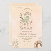 Dinosaur Hatching Soon Baby shower Invitation Kaart (Voorkant / Achterkant)