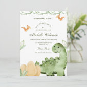 Dinosaur Hatching Soon Baby shower Invitation Kaart (Staand voorkant)