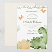 Dinosaur Hatching Soon Baby shower Invitation Kaart (Voorkant / Achterkant)