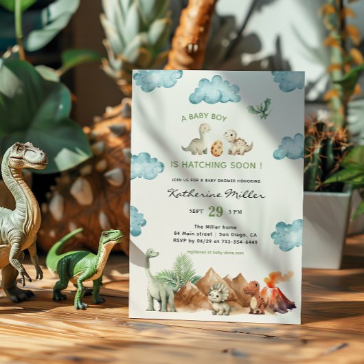 Dinosaur Hatching Soon Baby shower Invitation Kaart