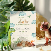 Dinosaur Hatching Soon Baby shower Invitation Kaart