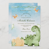 Dinosaur Hatching Soon Baby shower Invitation Kaart (Voorkant / Achterkant)