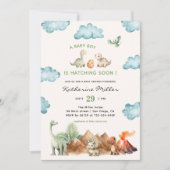 Dinosaur Hatching Soon Baby shower Invitation Kaart (Voorkant)