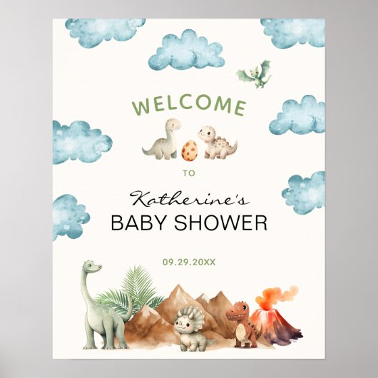 Dinosaur Hatching Soon Baby shower Welkom Poster (Voorkant)