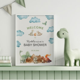 Dinosaur Hatching Soon Baby shower Welkom Poster