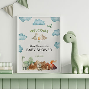 Dinosaur Hatching Soon Baby shower Welkom Poster