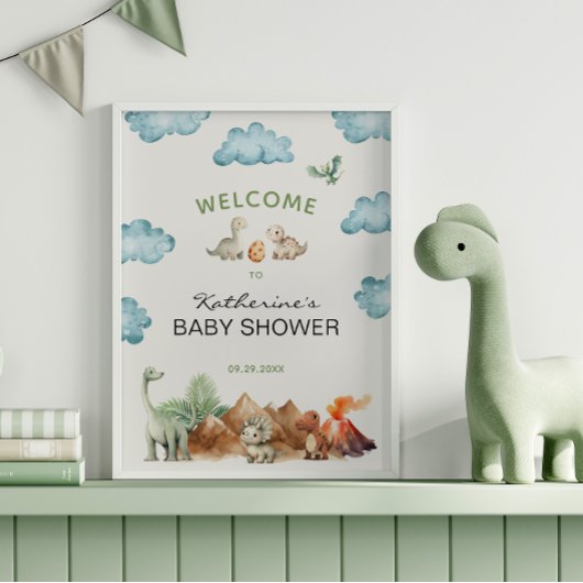 Dinosaur Hatching Soon Baby shower Welkom Poster