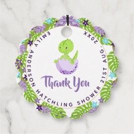 Dinosaur Hatchling Baby shower Paarse Blauwe Bedan Bedankjes Labels