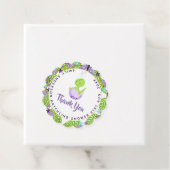 Dinosaur Hatchling Baby shower Paarse Blauwe Bedan Bedankjes Labels (In situ)