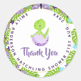 Dinosaur Hatchling Baby shower Paarse Blue Bedankt Ronde Sticker