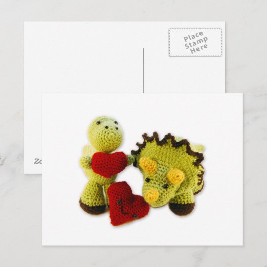 Dinosaur + Hearts Briefkaart (Voorkant / Achterkant)