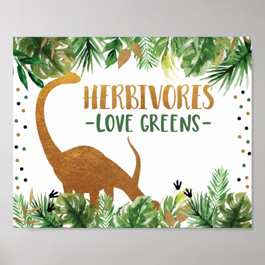 Dinosaur Herbivores Birthday Food Table Sign Poster (Voorkant)