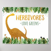 Dinosaur Herbivores Birthday Food Table Sign Poster (Voorkant)