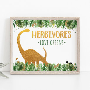 Dinosaur Herbivores Birthday Food Table Sign Poster