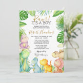 Dinosaur Het is een Jongen Baby shower Uitnodiging (Staand voorkant)