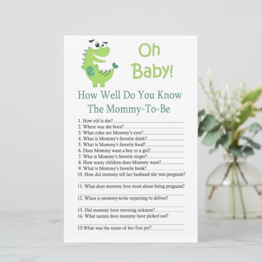 Dinosaur Hoe goed ken je het baby shower spel? (Staand voorkant)