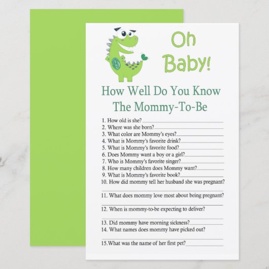 Dinosaur Hoe goed ken je het baby shower spel? (Voorkant / Achterkant)