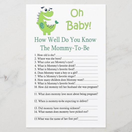 Dinosaur Hoe goed ken je het baby shower spel? (Voorkant)