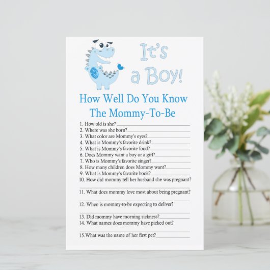 Dinosaur Hoe goed ken je het baby shower spel? (Staand voorkant)