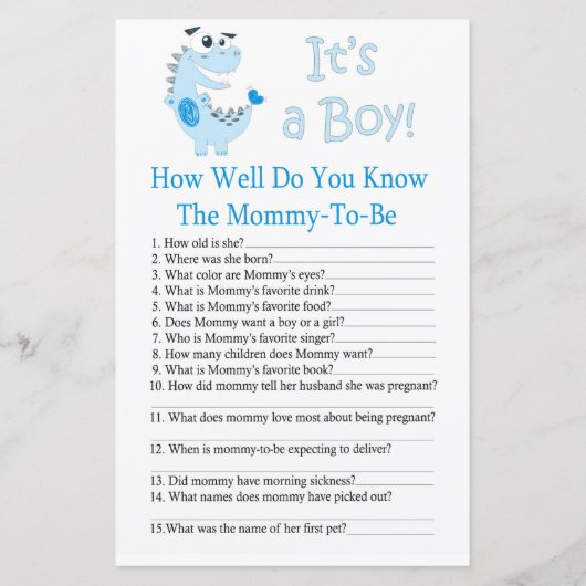 Dinosaur Hoe goed ken je het baby shower spel? (Voorkant)