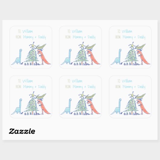 Dinosaur Holiday-kerstlabels Vierkante Sticker (Vel)