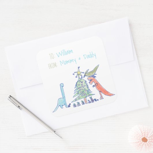 Dinosaur Holiday-kerstlabels Vierkante Sticker (Envelop)