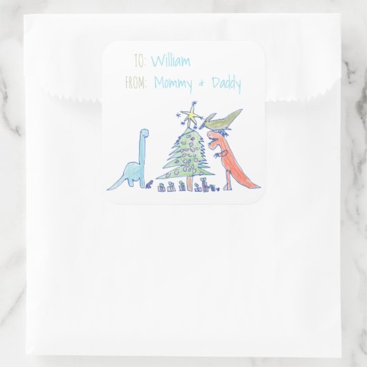 Dinosaur Holiday-kerstlabels Vierkante Sticker (Tas)