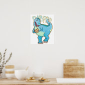 Dinosaur houdt hartvormig koekje vast. Kunstwerk. Poster (Keuken)