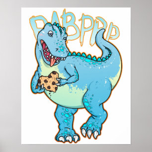 Dinosaur houdt hartvormig koekje vast. Kunstwerk. Poster