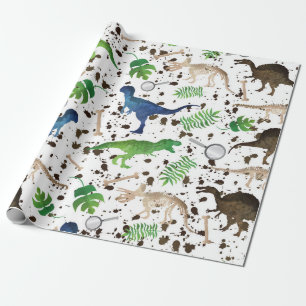 Dinosaur Hunt. Dinosaurussen op Safari Boys Kinder Cadeaupapier