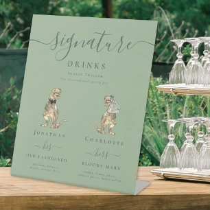 Dinosaur Huwelijk Signature Cocktail Bar Salie Gro Reclamebord Met Voetstuk