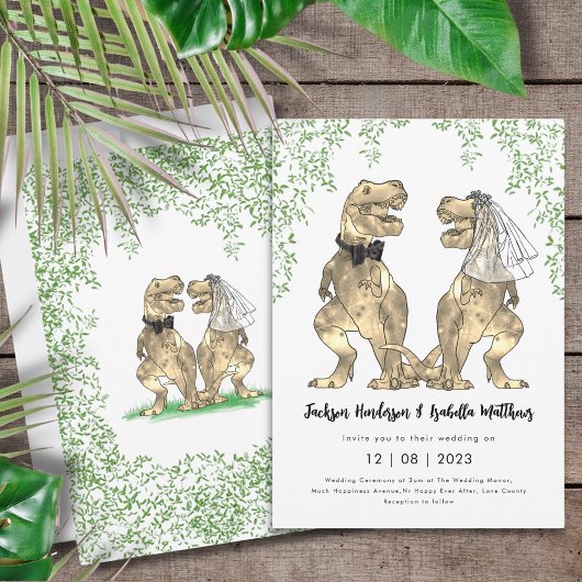 Dinosaur Huwelijk T-Rex Bruid en Bruidegom Kaart
