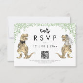 Dinosaur Huwelijksreactie QR-code RSVP Kaartje (Voorkant)