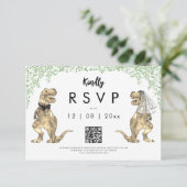 Dinosaur Huwelijksreactie QR-code RSVP Kaartje (Staand voorkant)