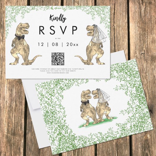 Dinosaur Huwelijksreactie QR-code RSVP Kaartje
