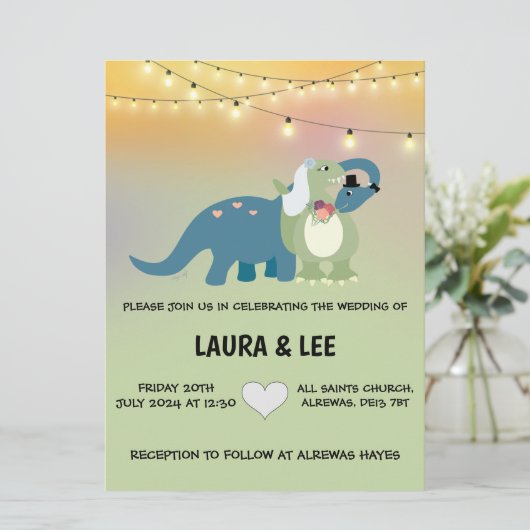 Dinosaur Huwelijksuitnodiging Kaart (Staand voorkant)