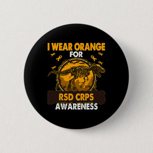 Dinosaur I Draag Sinaasappel voor RSD CRPS Awarene Ronde Button 5,7 Cm