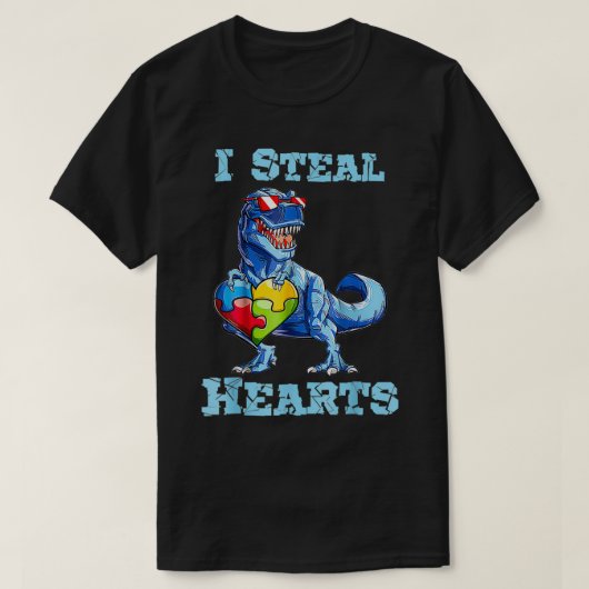 Dinosaur I Steal Hearts Autism Awareness Valentijn T-shirt (Design voorkant)
