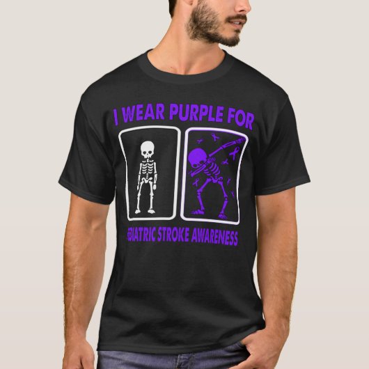 Dinosaur I Wear Purple For PEDIATRIC STROKE Awaren T-shirt (Voorkant)
