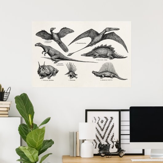  Dinosaur Illustratie Retro Dinosauriërs Poster (Thuiskantoor)