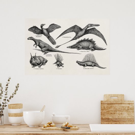  Dinosaur Illustratie Retro Dinosauriërs Poster (Keuken)