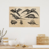 Dinosaur Illustratie Retro Dinosauriërs Poster (Keuken)