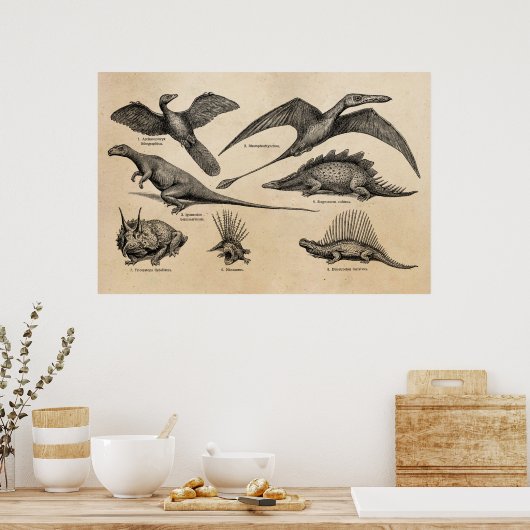  Dinosaur Illustratie Retro Dinosauriërs Poster (Keuken)