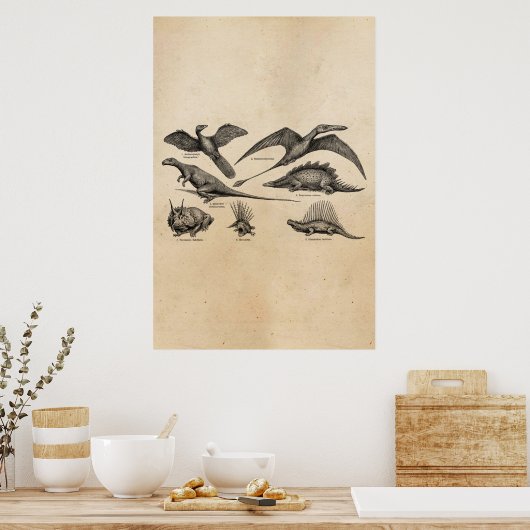  Dinosaur Illustratie Retro Dinosauriërs Poster (Keuken)