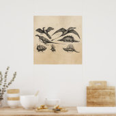  Dinosaur Illustratie Retro Dinosauriërs Poster (Keuken)