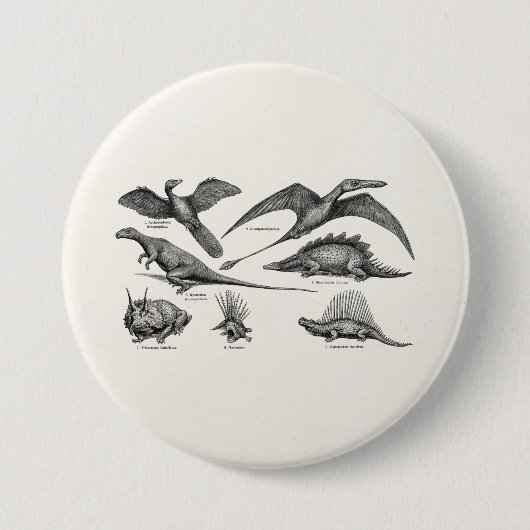 Dinosaur Illustratie Retro Dinosauriërs Ronde Button 7,6 Cm (Voorkant)