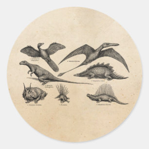  Dinosaur Illustratie Retro Dinosauriërs Ronde Sticker
