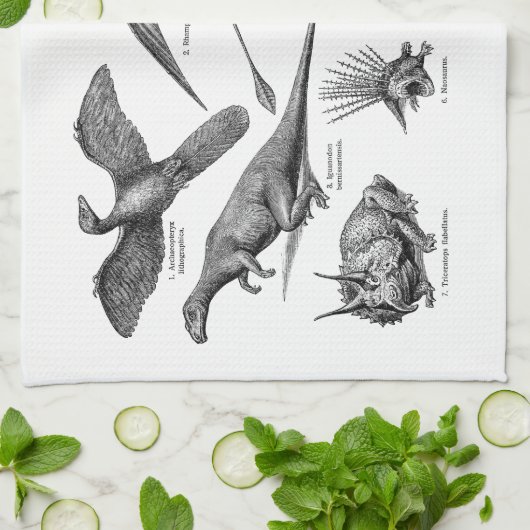  Dinosaur Illustratie Retro Dinosauriërs Theedoek (Gevouwen)